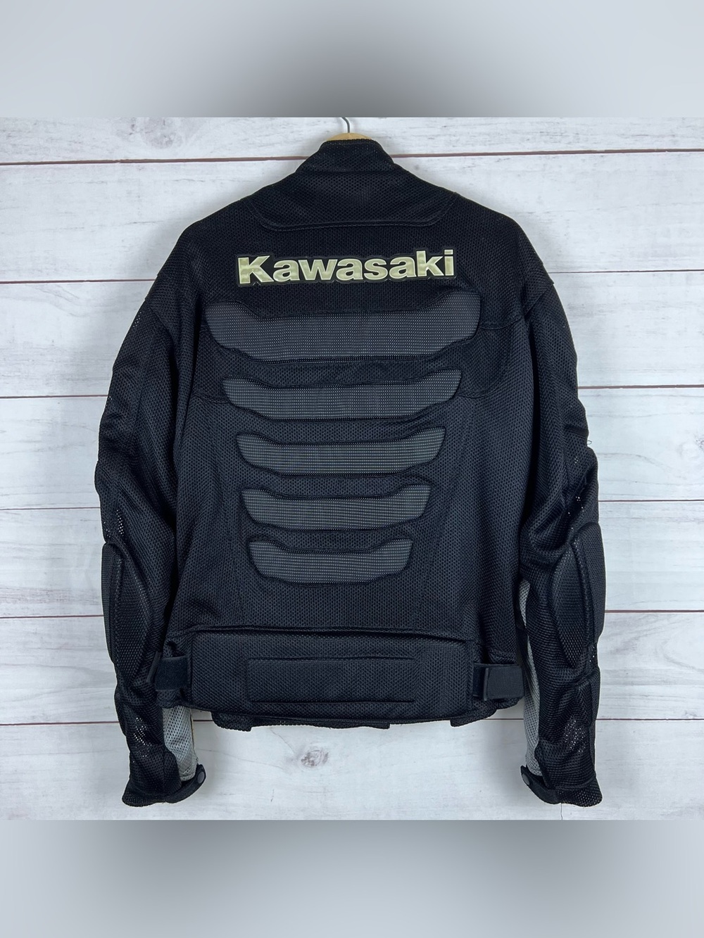 Kawasaki Mesh Motorcycle Jacket Mens Med Black Vented Riding Protective Full Zip